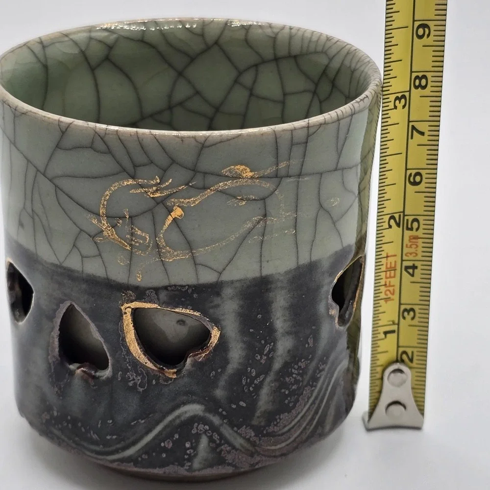 Somayaki‎ Otagiri Japanese Tea Cup Hearts Cutout Vintage Japan Insulated EUC